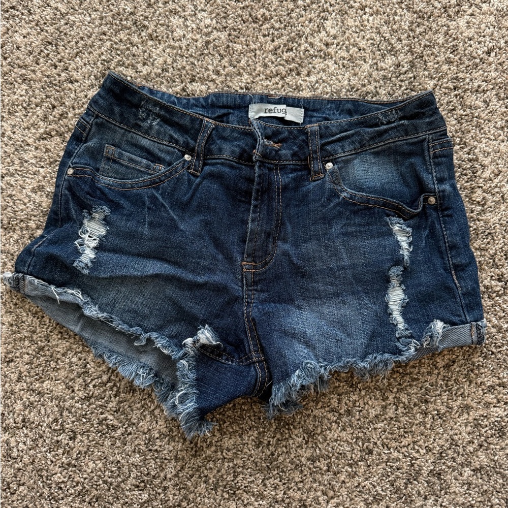 refuge Indigo Distressed Denim Cutoff Shorts